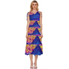 Abstract Paisley Art Pattern Design Fabric Floral Decoration V-neck Drawstring Shoulder Sleeveless Maxi Dress by Pakjumat