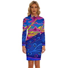 Abstract Paisley Art Pattern Design Fabric Floral Decoration Long Sleeve Shirt Collar Bodycon Dress by Pakjumat