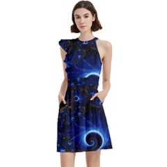 Abstract Design Art Pattern Wallpaper Shape Decoration Cocktail Party Halter Sleeveless Dress With Pockets