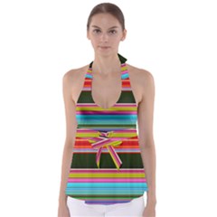 Horizontal Line Colorful Tie Back Tankini Top by Pakjumat