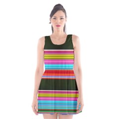 Horizontal Line Colorful Scoop Neck Skater Dress by Pakjumat