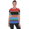 Horizontal Line Colorful Shoulder Cut Out Short Sleeve Top View1