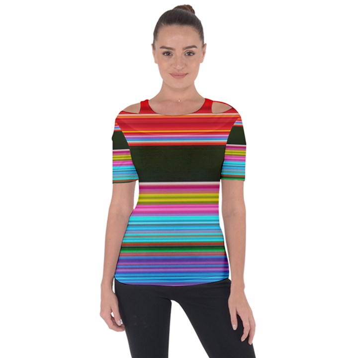 Horizontal Line Colorful Shoulder Cut Out Short Sleeve Top