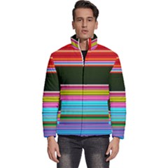 Horizontal Line Colorful Men s Puffer Bubble Jacket Coat by Pakjumat