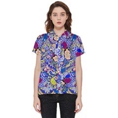 Blue Yellow Background Pattern Vector Texture Paisley Short Sleeve Pocket Shirt by Pakjumat