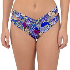 Blue Yellow Background Pattern Vector Texture Paisley Double Strap Halter Bikini Bottoms by Pakjumat