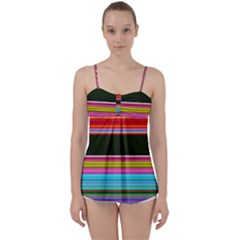 Horizontal Line Colorful Babydoll Tankini Top by Pakjumat