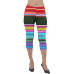 Horizontal Line Colorful Lightweight Velour Capri Leggings  by Pakjumat