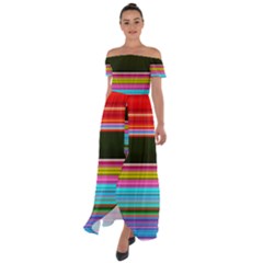 Horizontal Line Colorful Off Shoulder Open Front Chiffon Dress by Pakjumat