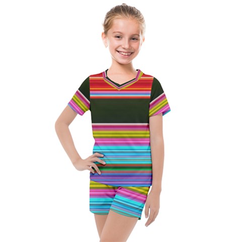 Horizontal Line Colorful Kids  Mesh T-shirt And Shorts Set by Pakjumat