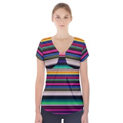 Horizontal Lines Colorful Short Sleeve Front Detail Top by Pakjumat