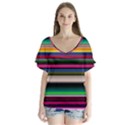 Horizontal Lines Colorful V-Neck Flutter Sleeve Top View1