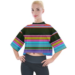 Horizontal Line Colorful Mock Neck T-shirt by Pakjumat