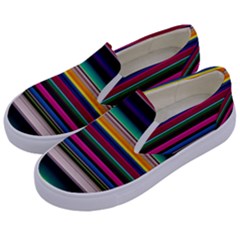 Horizontal Lines Colorful Kids  Canvas Slip Ons by Pakjumat