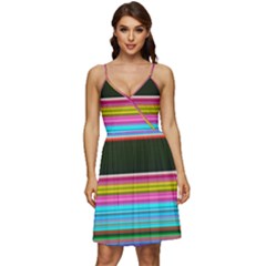 Horizontal Line Colorful V-neck Pocket Summer Dress  by Pakjumat