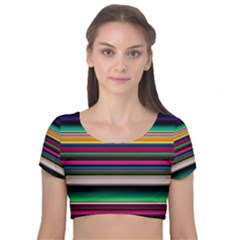 Horizontal Lines Colorful Velvet Short Sleeve Crop Top  by Pakjumat