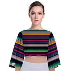 Horizontal Lines Colorful Tie Back Butterfly Sleeve Chiffon Top by Pakjumat