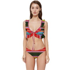 Horizontal Line Colorful Low Cut Ruffle Edge Bikini Set by Pakjumat