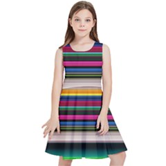 Horizontal Lines Colorful Kids  Skater Dress by Pakjumat