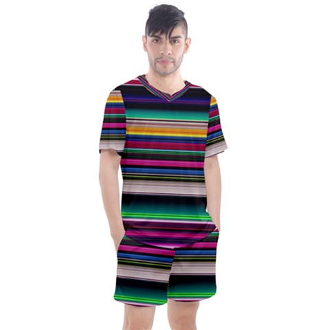 Horizontal Lines Colorful Men s Mesh T-shirt And Shorts Set by Pakjumat