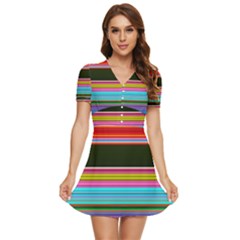 Horizontal Line Colorful V-neck High Waist Chiffon Mini Dress by Pakjumat