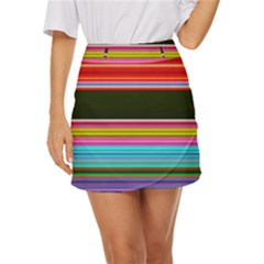 Horizontal Line Colorful Mini Front Wrap Skirt by Pakjumat