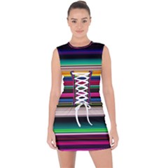 Horizontal Lines Colorful Lace Up Front Bodycon Dress by Pakjumat