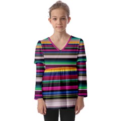 Horizontal Lines Colorful Kids  V Neck Casual Top by Pakjumat