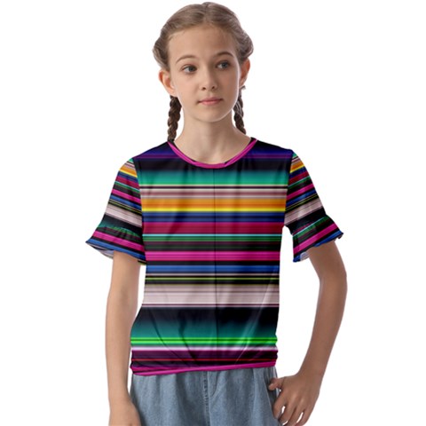 Horizontal Lines Colorful Kids  Cuff Sleeve Scrunch Bottom T-shirt by Pakjumat