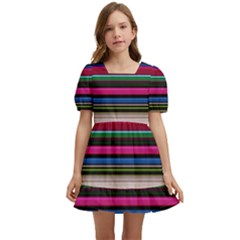 Horizontal Lines Colorful Kids  Short Sleeve Dolly Dress by Pakjumat