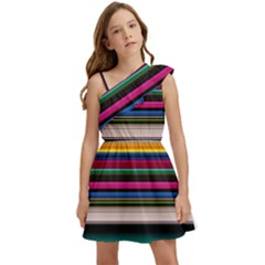 Horizontal Lines Colorful Kids  One Shoulder Party Dress by Pakjumat