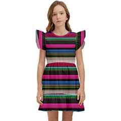 Horizontal Lines Colorful Kids  Winged Sleeve Dress by Pakjumat