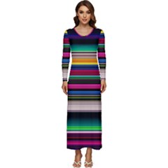 Horizontal Lines Colorful Long Sleeve Longline Maxi Dress by Pakjumat