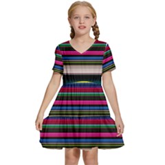 Horizontal Lines Colorful Kids  Short Sleeve Tiered Mini Dress by Pakjumat