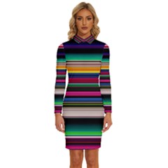 Horizontal Lines Colorful Long Sleeve Shirt Collar Bodycon Dress by Pakjumat