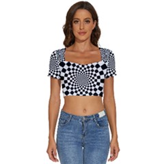 Geomtric Pattern Illusion Shapes Short Sleeve Square Neckline Crop Top  by Pakjumat