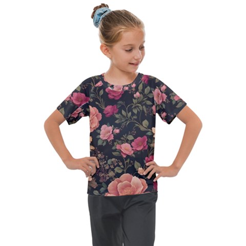 Flower Pattern Kids  Mesh Piece T-shirt by Pakjumat