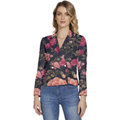 Flower Pattern Women s Long Sleeve Revers Collar Cropped Jacket by Pakjumat