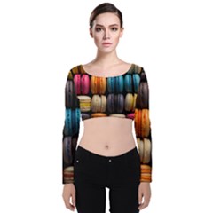 Macaroon Sweet Treat Velvet Long Sleeve Crop Top by Pakjumat