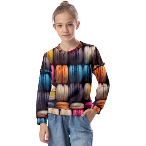 Macaroon Sweet Treat Kids  Long Sleeve T-shirt With Frill  by Pakjumat