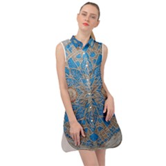 Flower Mandala Pattern Sleeveless Shirt Dress by Pakjumat