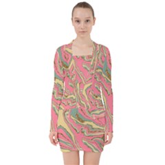 Pattern Glitter Pastel Layer V-neck Bodycon Long Sleeve Dress by Pakjumat