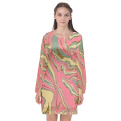 Pattern Glitter Pastel Layer Long Sleeve Chiffon Shift Dress  by Pakjumat