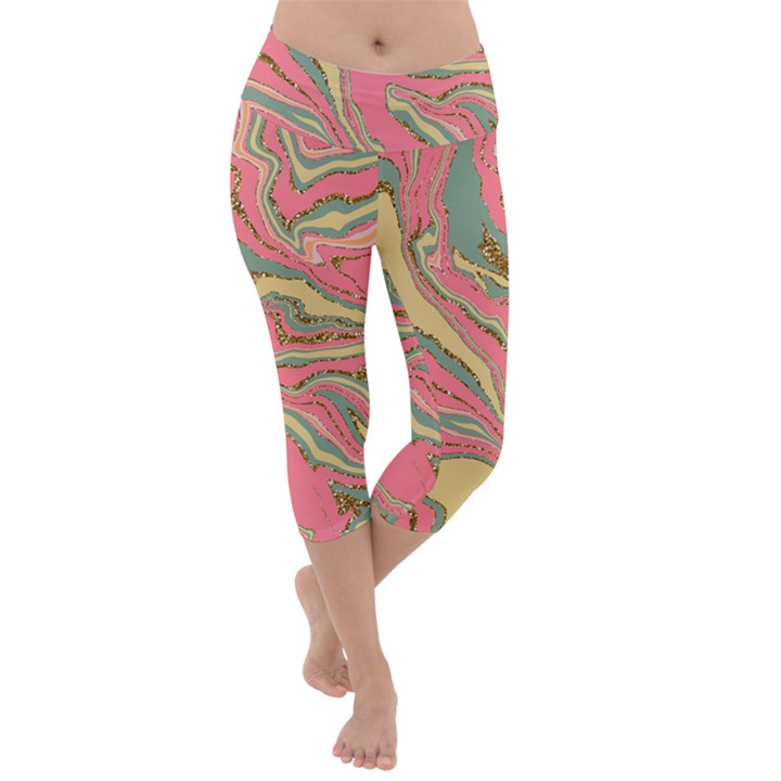 Pattern Glitter Pastel Layer Lightweight Velour Capri Yoga Leggings