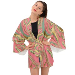 Pattern Glitter Pastel Layer Long Sleeve Kimono by Pakjumat