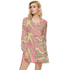 Pattern Glitter Pastel Layer Tiered Long Sleeve Mini Dress by Pakjumat