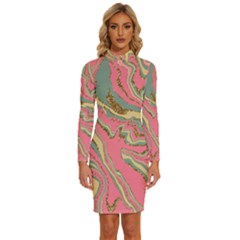 Pattern Glitter Pastel Layer Long Sleeve Shirt Collar Bodycon Dress by Pakjumat