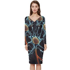 Organism Neon Science Long Sleeve V-neck Bodycon Dress  by Pakjumat