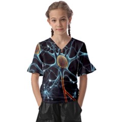 Organism Neon Science Kids  V-neck Horn Sleeve Blouse by Pakjumat