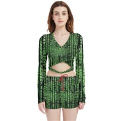 Matrix Technology Tech Data Digital Network Velvet Wrap Crop Top And Shorts Set by Pakjumat